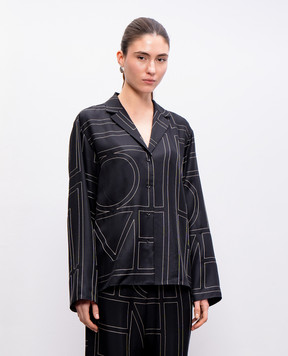 Toteme Black silk blouse with embroidered monogram logo 213755707