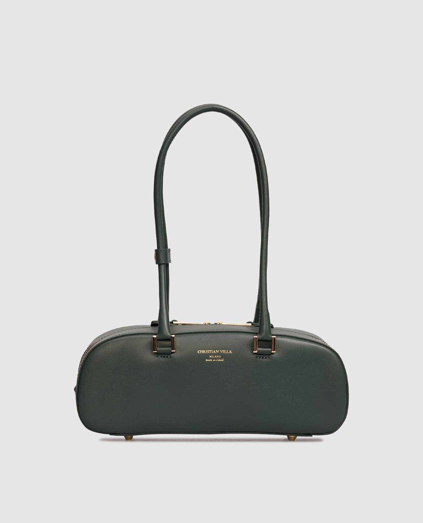 

Green leather baguette bag with logo Christian Villa