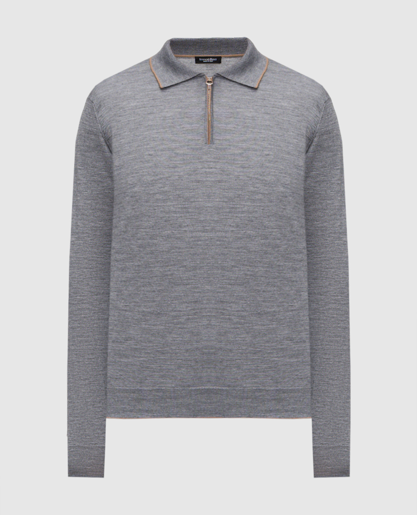 Gray wool, silk and cashmere polo shirt