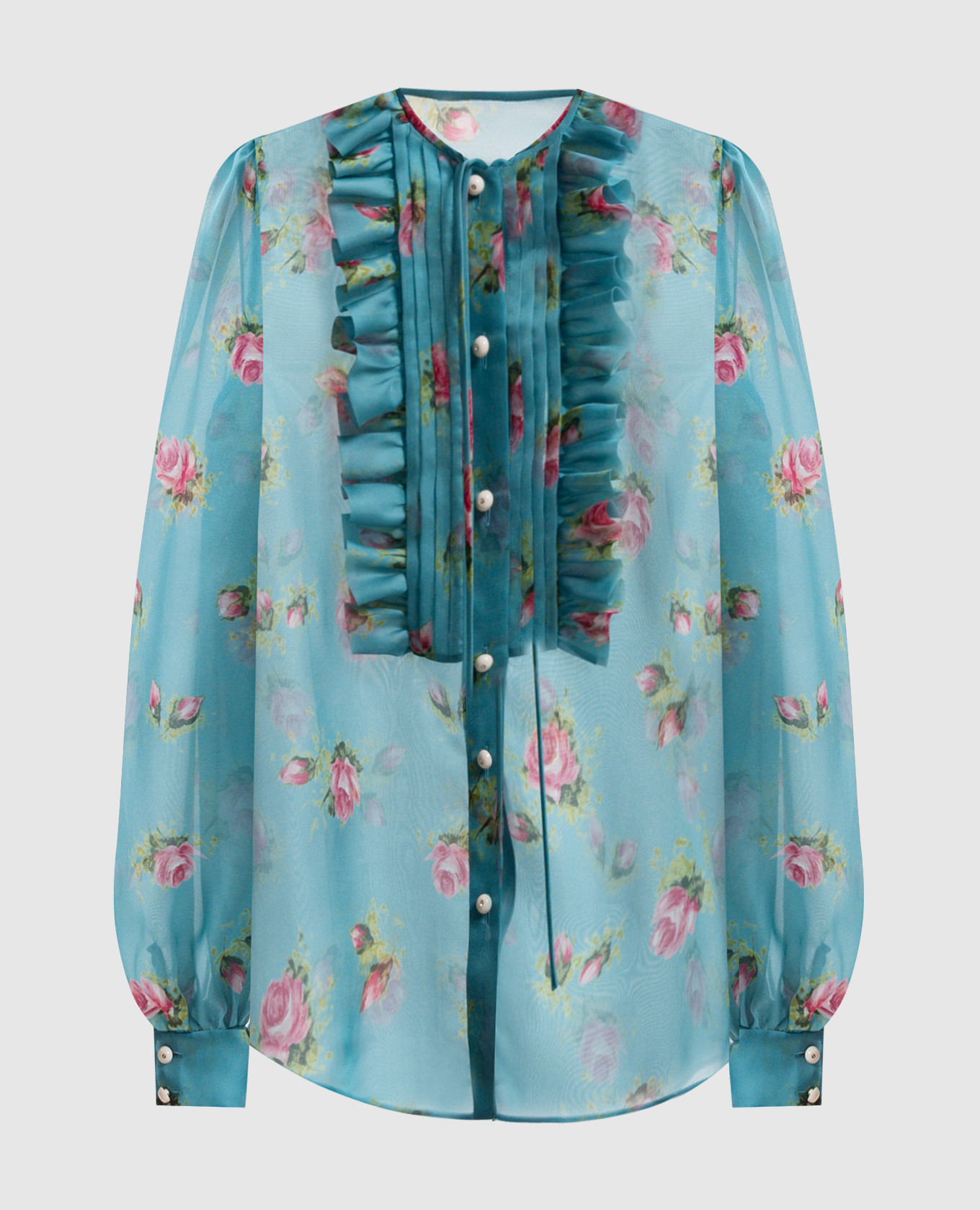 

Blue silk blouse with floral print Valentino, Light blue