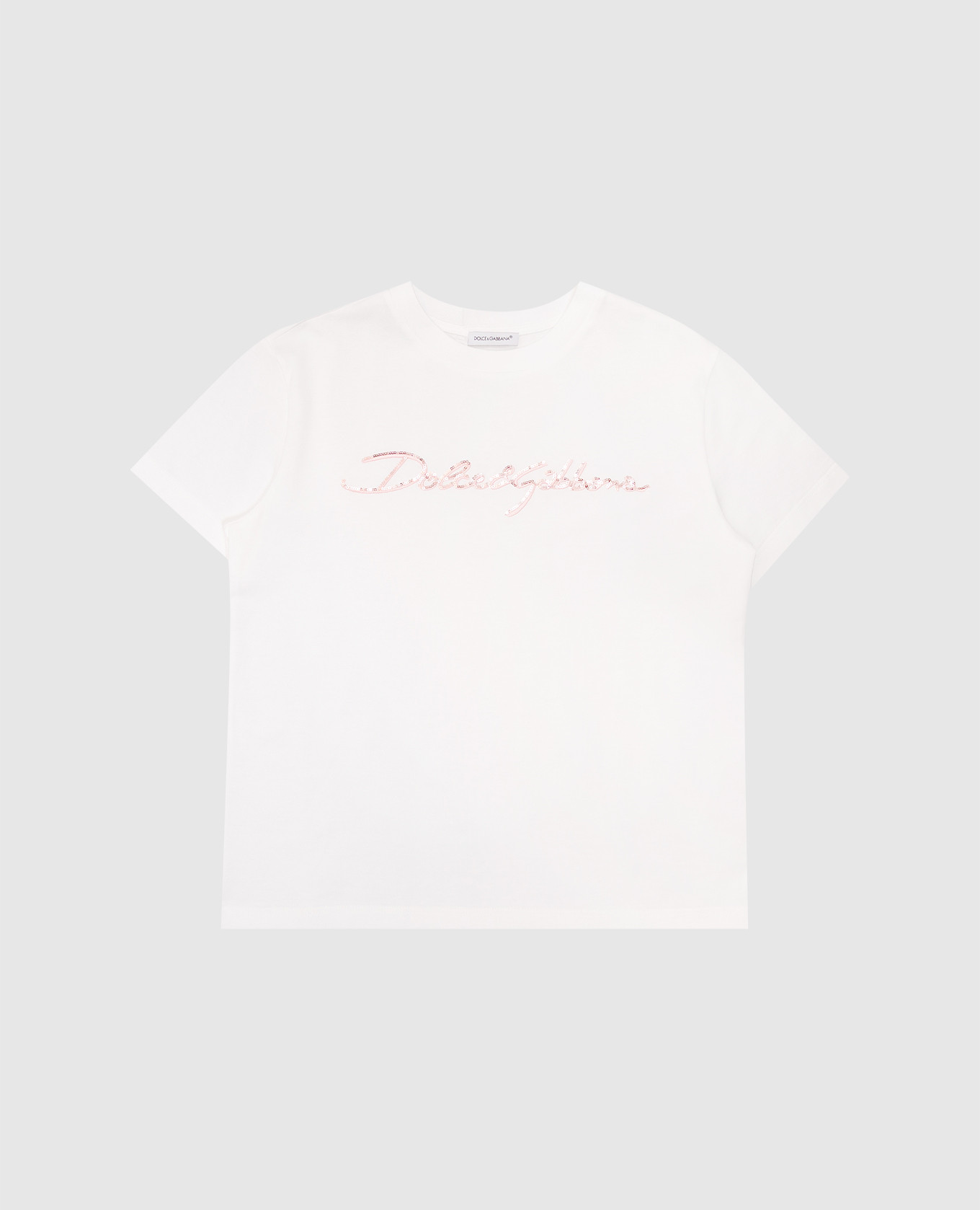 Children&#39;s white T-shirt with embroidered logo with sequins Dolce&Gabbana