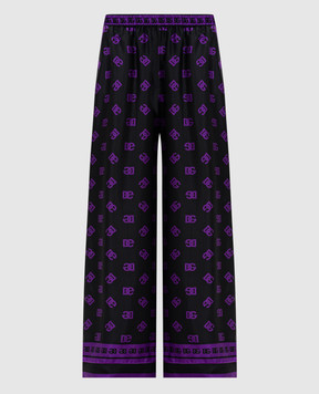 Dolce&Gabbana Black silk trousers with monogram logo pattern FTAMPTHI1Z7