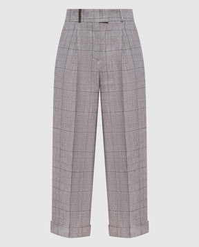 Peserico Gray checked linen pants P0423702631
