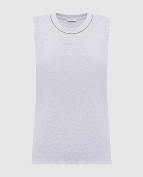 Peserico Grey melange ribbed top with monil chain A08700J005669