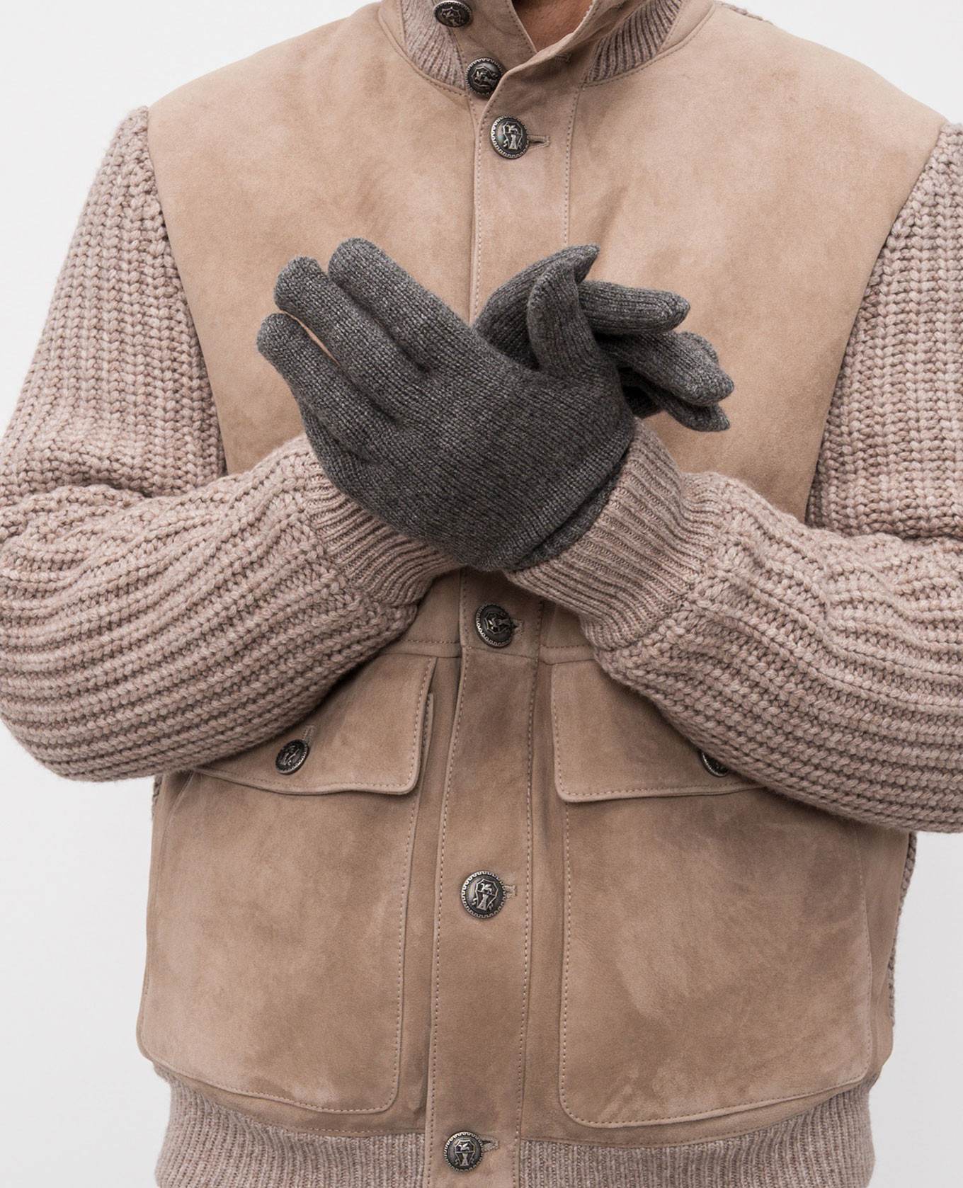 

Grey cashmere gloves with edging Brunello Cucinelli
