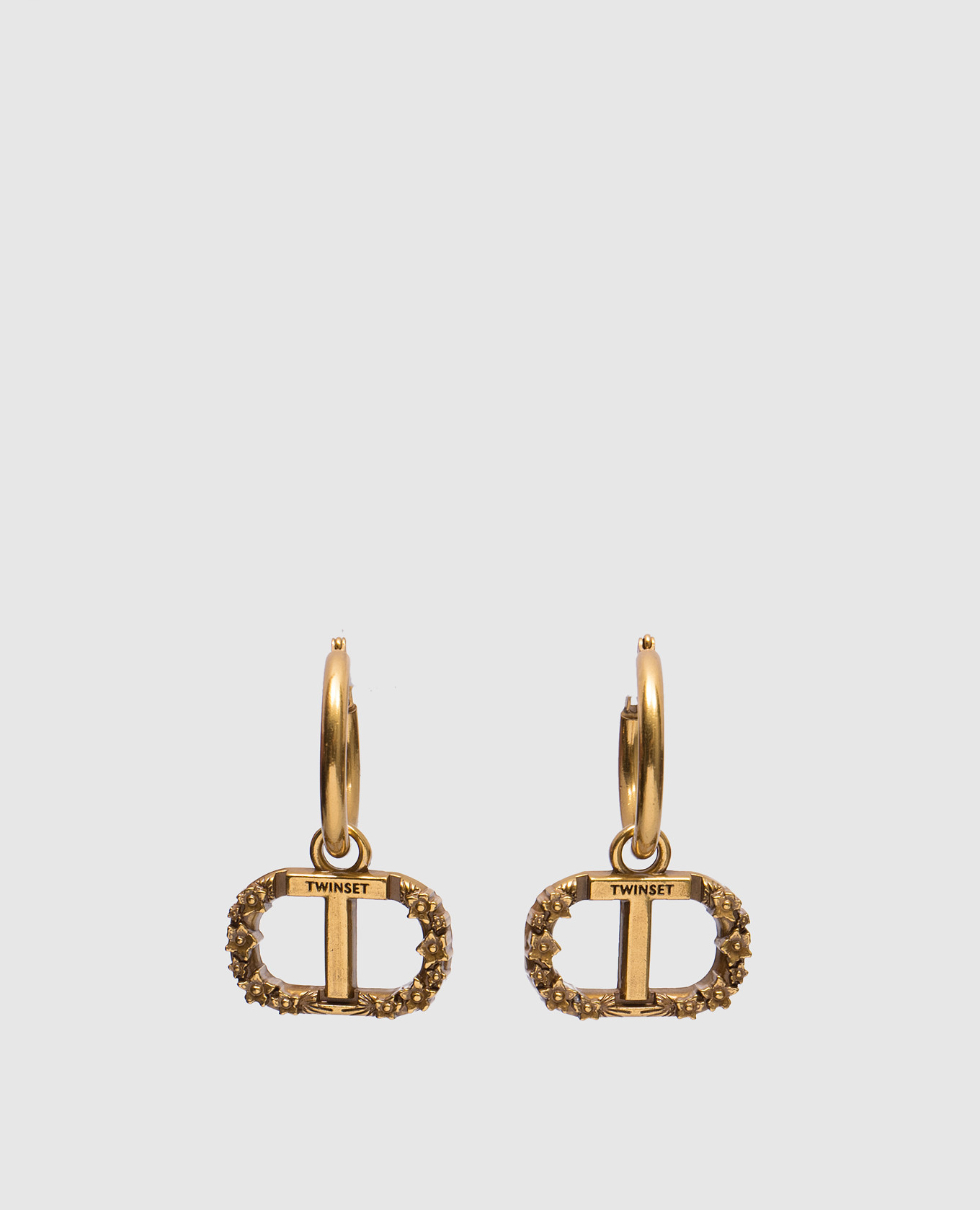

Gold-tone Congo earrings with Oval T floral logo pendant Twinset, Golden