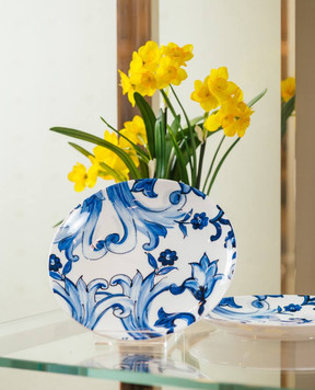 Dolce&Gabbana A set of white porcelain dessert plates in the Blu Mediterraneo print TC0S03TCA40