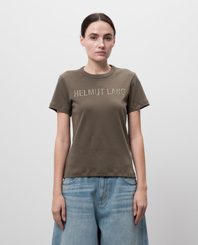Helmut Lang Khaki t-shirt with logo embroidery O06HW505