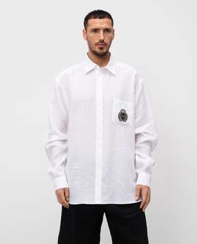Dolce&Gabbana White linen shirt with heraldic applique G5MS2ZFU4IK