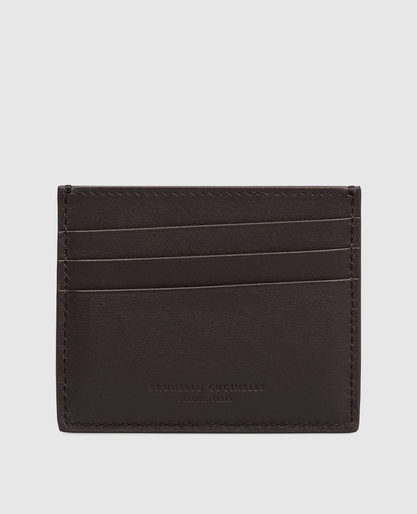 Brown leather cardholder with embossed logo emblem Brunello Cucinelli