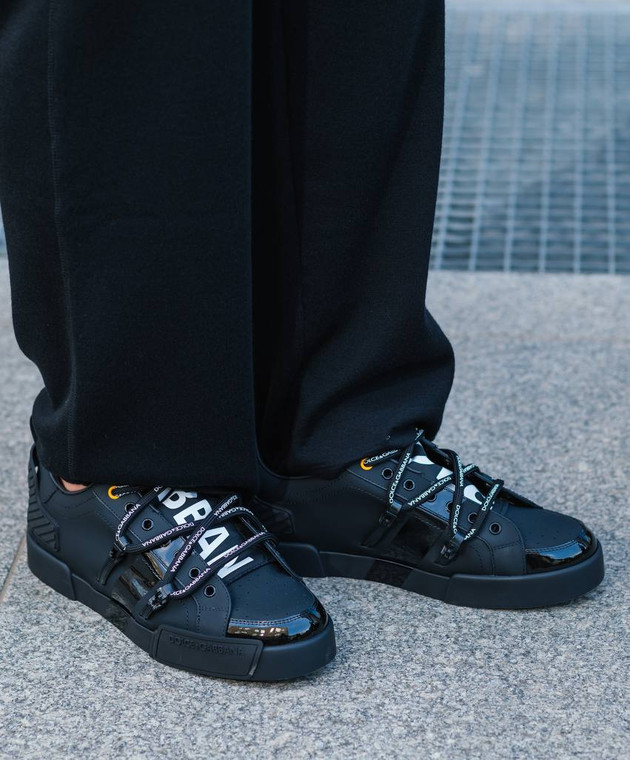 Dolce&Gabbana - Portofino black leather sneakers with lacquered