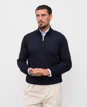 Brunello Cucinelli Blue wool and cashmere zip-up jumper M2400124