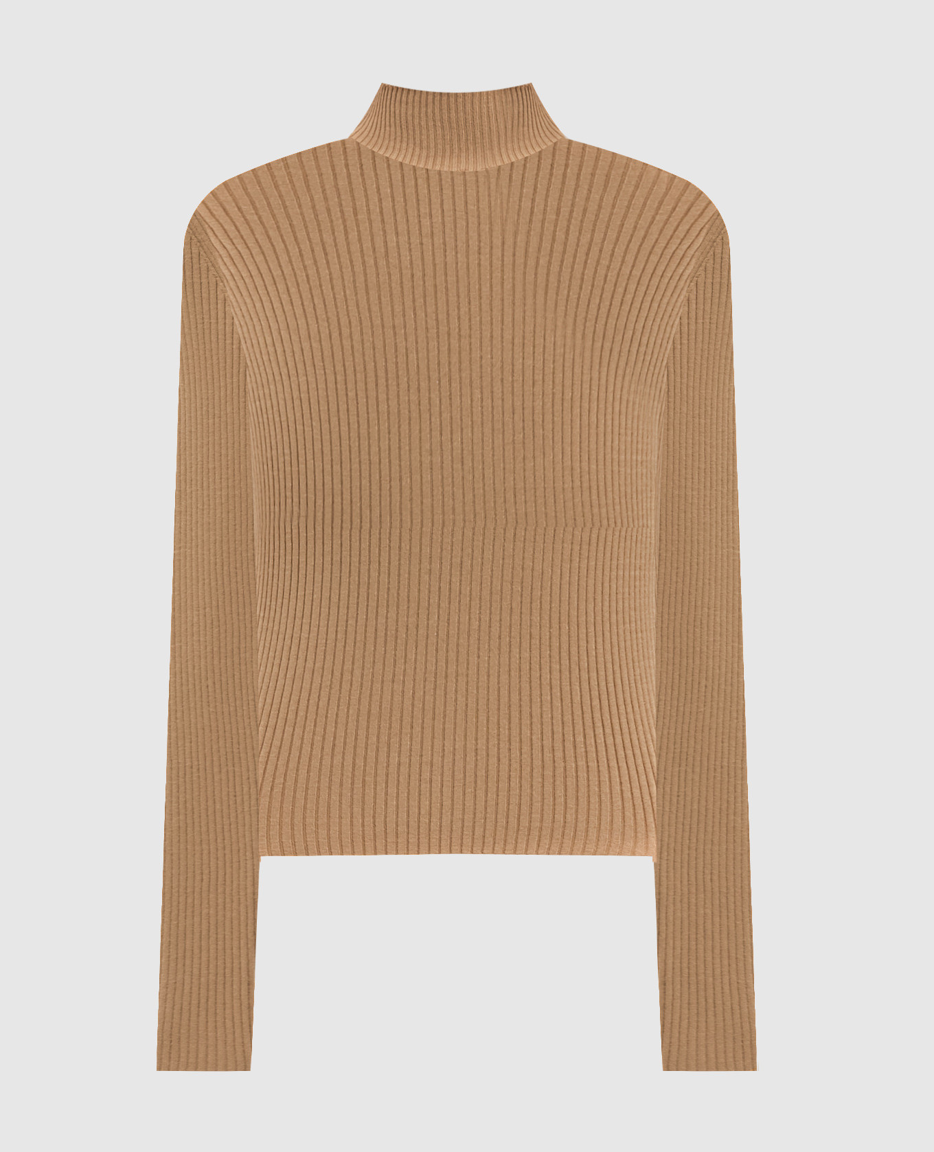 

Beige ribbed turtleneck with metallic logo Twinset