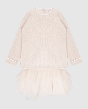 Brunello Cucinelli Children's beige dress with sequins BDVM78A91B