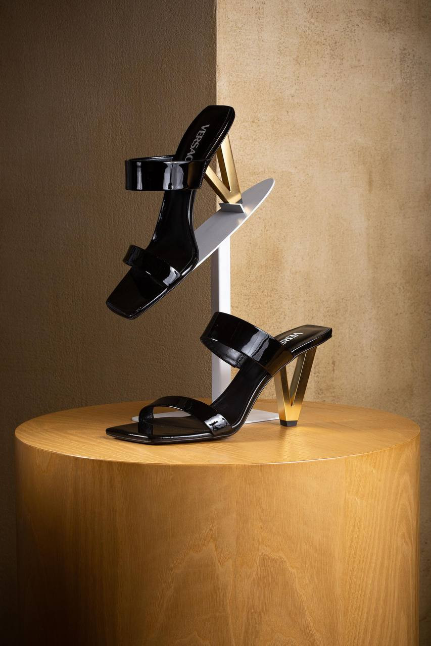 Black patent leather mules with chunky heels Versace 7
