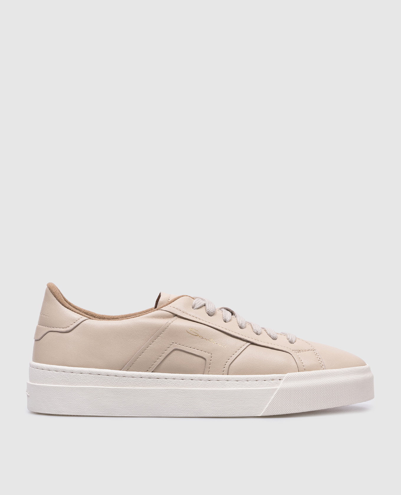 Double buckle beige leather sneakers santoni