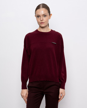 Brunello Cucinelli Burgundy cashmere jumper with monil chain M12212600P