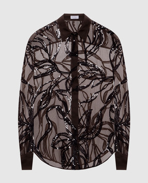 Brunello Cucinelli Brown silk blouse with sequins MF940RK906