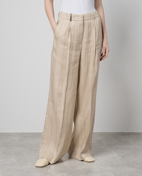 Peserico Beige striped pants with linen P0409900663