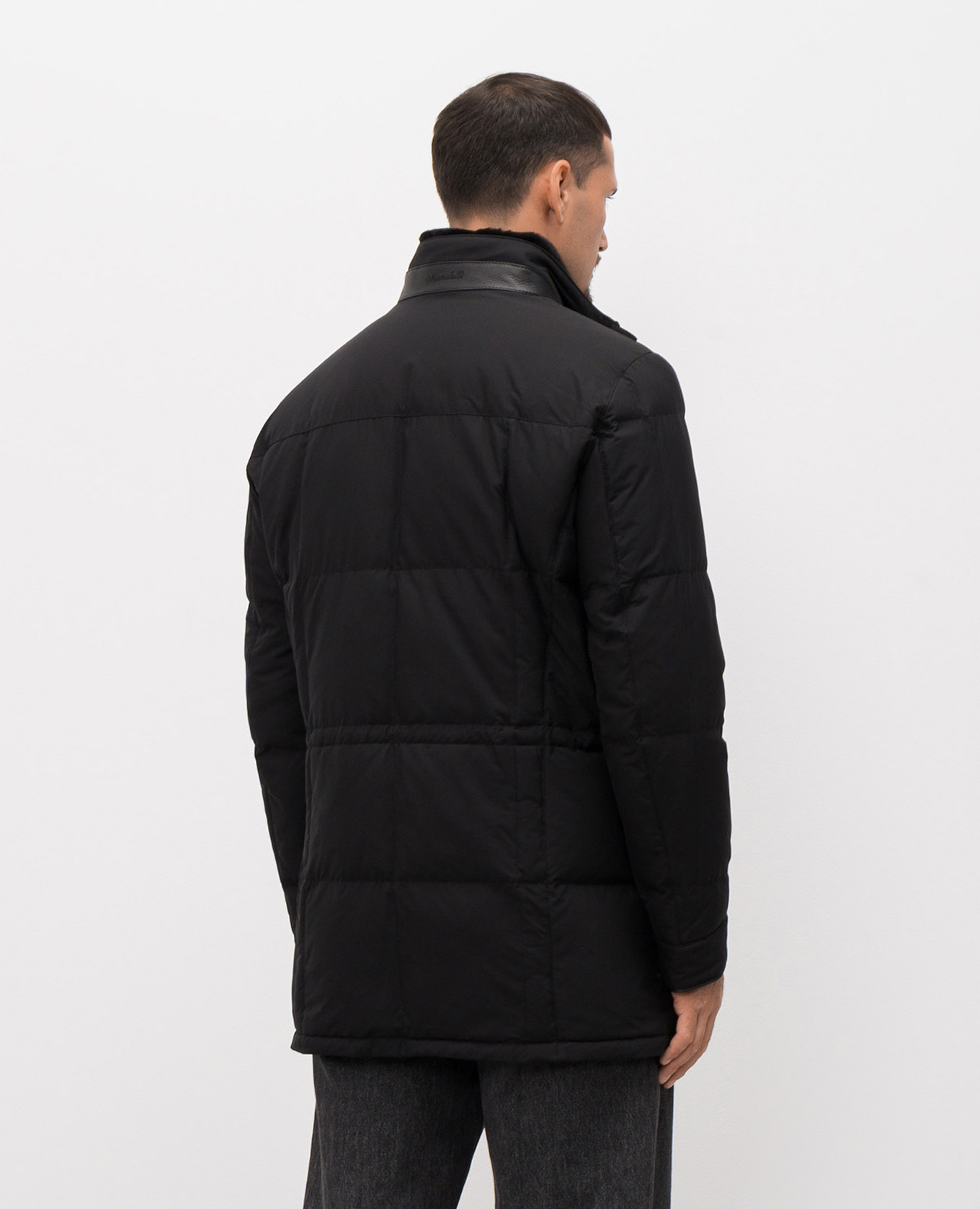 Black silk down jacket with logo Enrico Mandelli 4