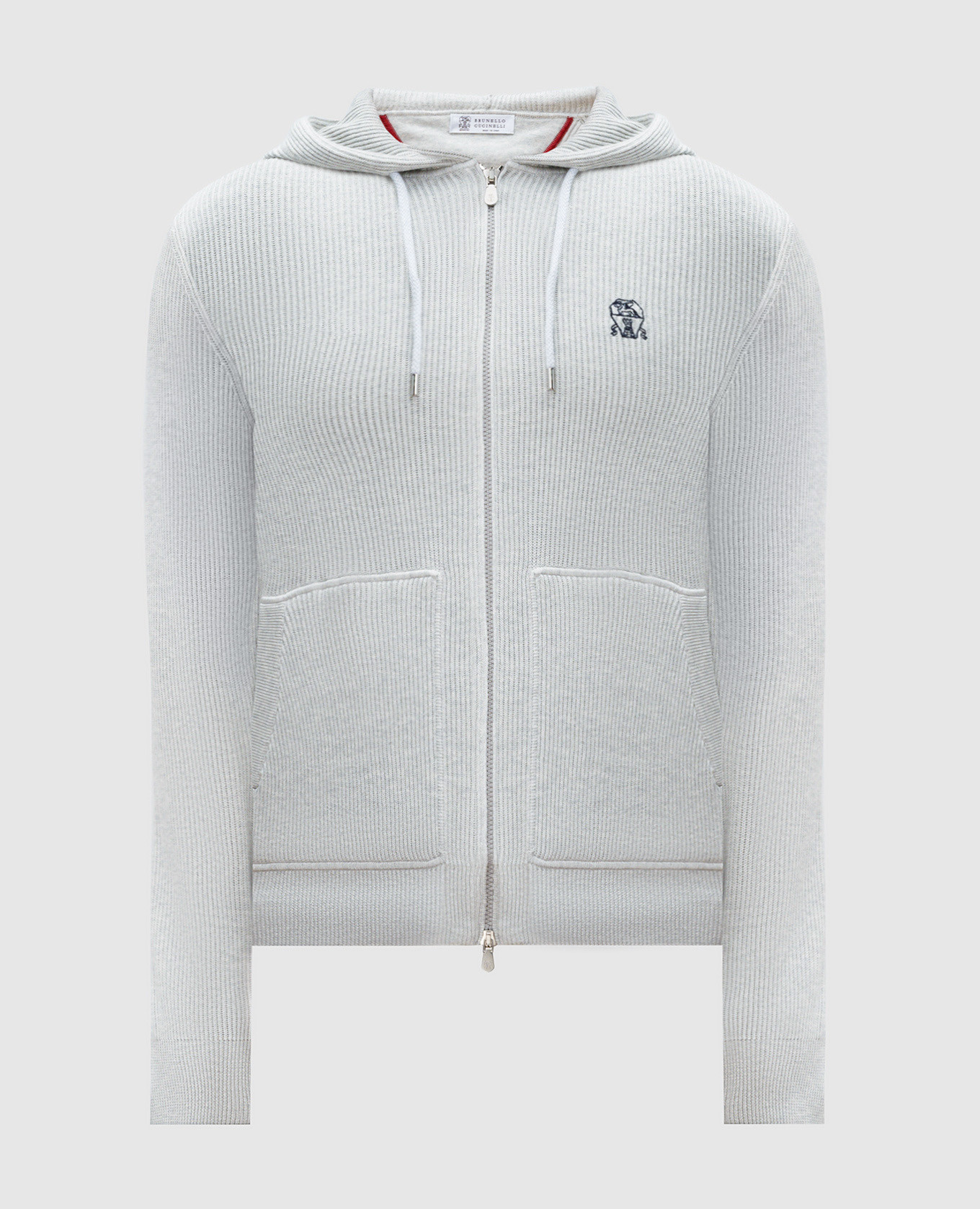 

Grey ribbed sports jacket with embroidered logo emblem Brunello Cucinelli