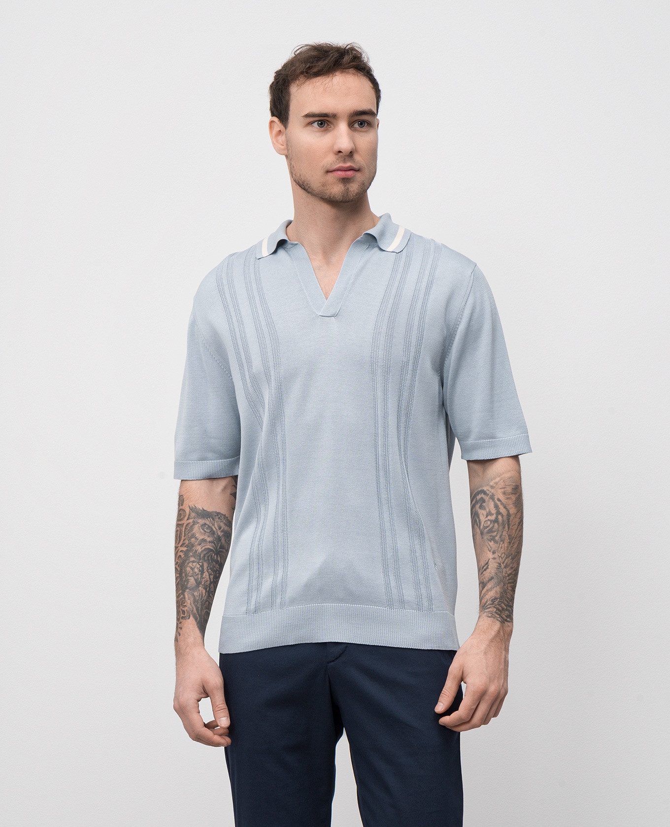 

Blue silk polo shirt with logo emblem ISAIA, Beige