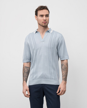 ISAIA Blue silk polo shirt with logo emblem MG8336Y0498
