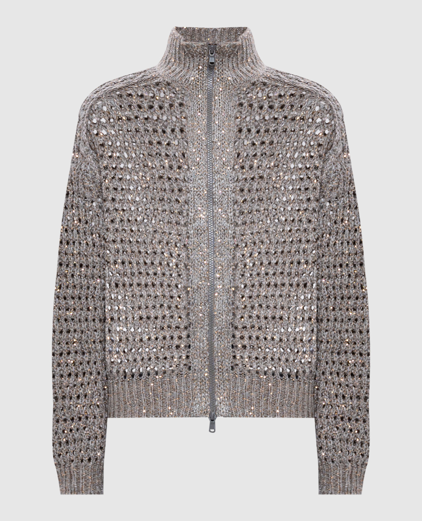

Gray sequined silk and linen cardigan Brunello Cucinelli, Grey
