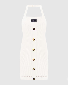Balmain White ribbed mini dress with logo patch EF1R4023KI10
