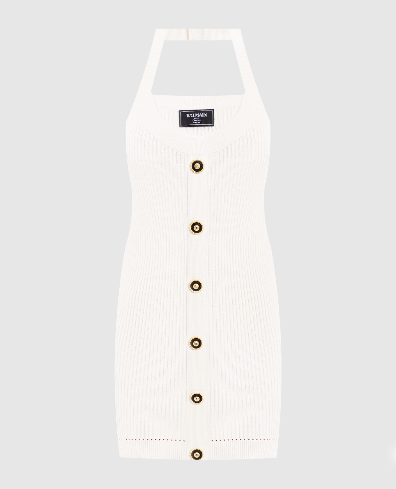 

White ribbed mini dress with logo patch Balmain