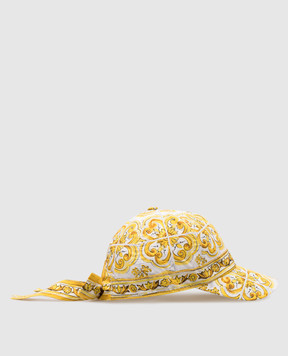 Dolce&Gabbana Children's yellow cap with Majolica print LB5H26FI5JX