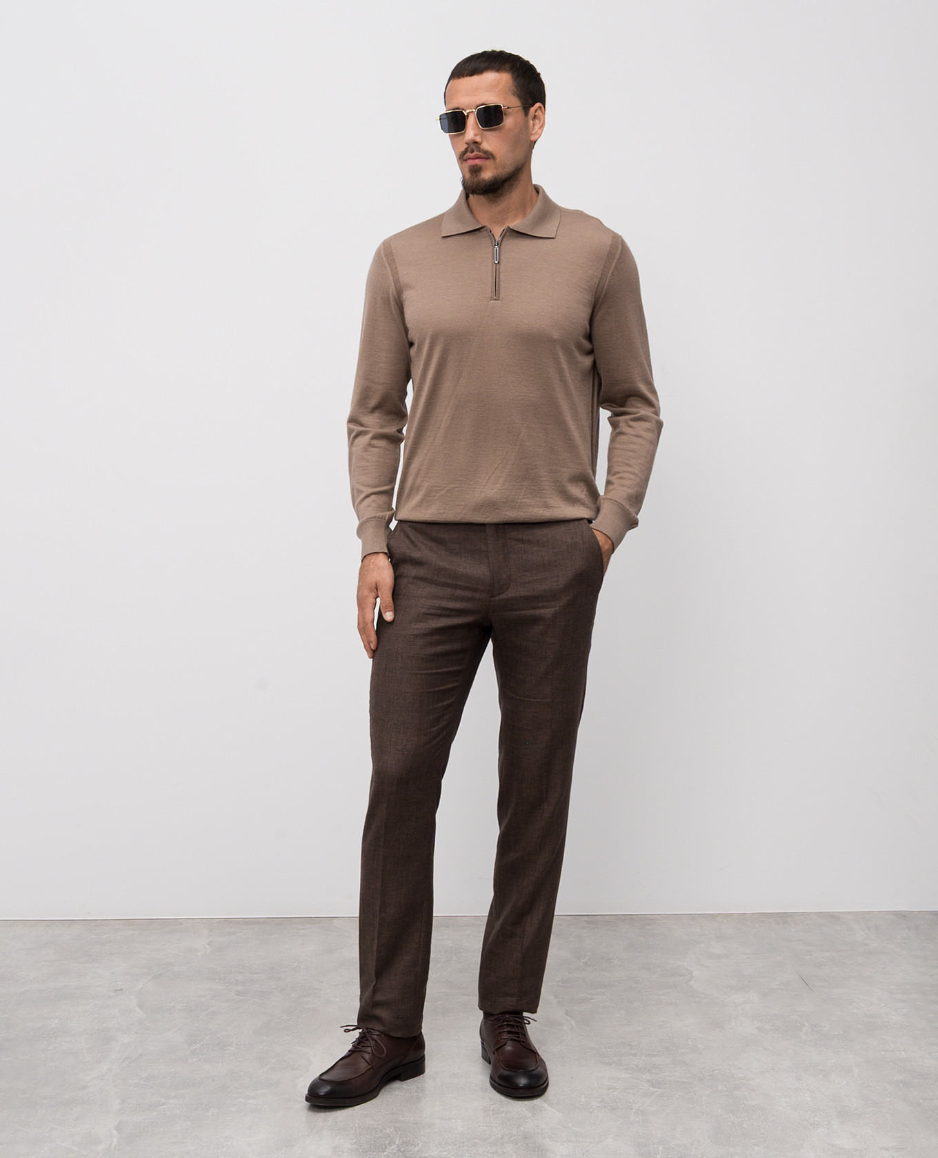 

Brown silk and cashmere polo shirt Stefano Ricci