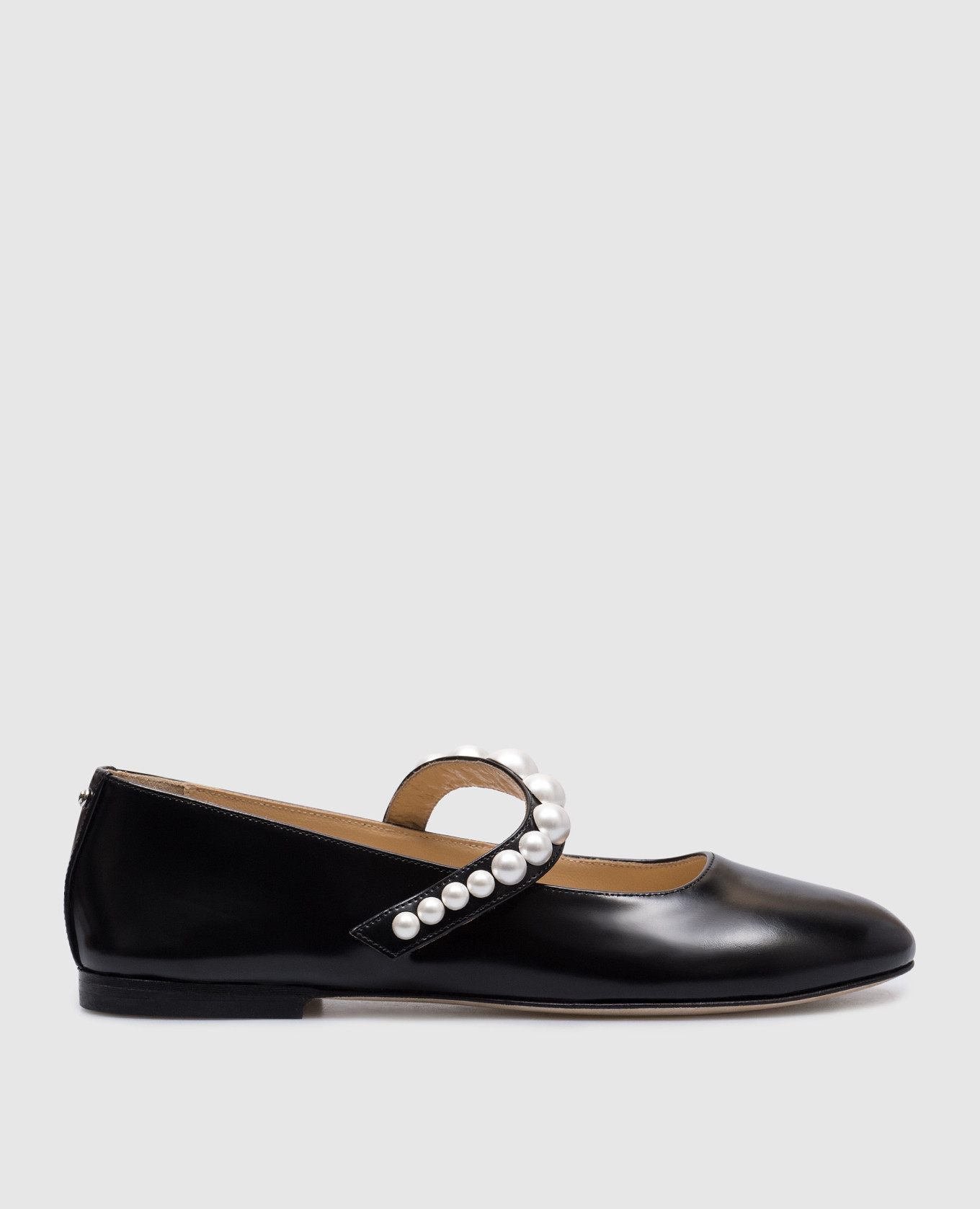 Black leather glossy ballet flats with beads mach&mach