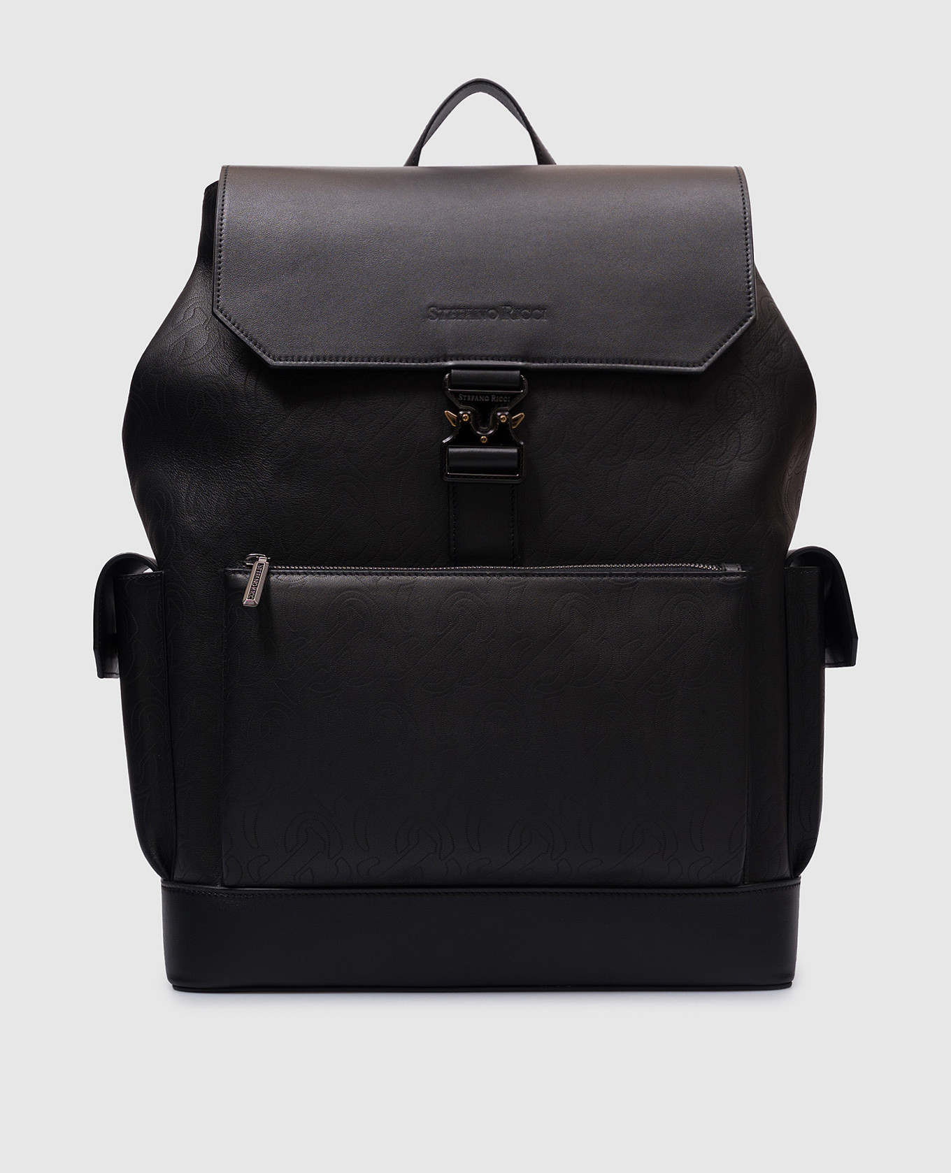 

Black leather backpack with logo Stefano Ricci