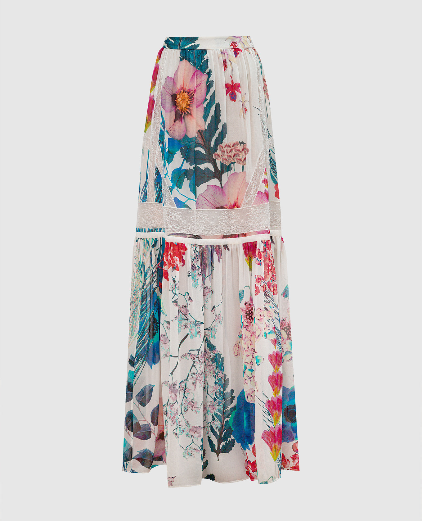 

White silk skirt with floral print Roberto Cavalli