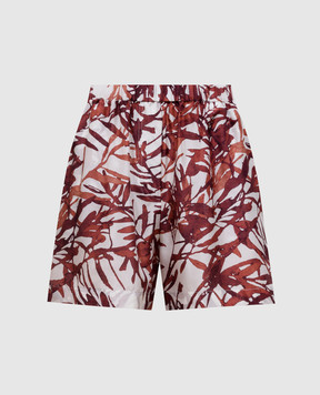 Brunello Cucinelli Burgundy silk shorts with floral print MQ999NL699