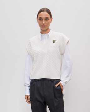 Brunello Cucinelli White cashmere vest with logo patch M12737012