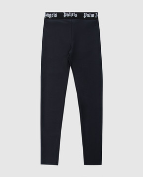 Palm Angels Children's black leggings with a logo pattern PGVG001C99JER001412