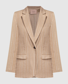 Twinset Brown jacket with striped linen 241TT2220