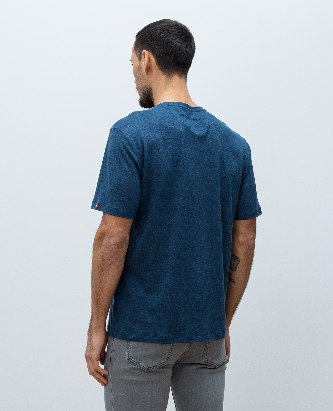 

Blue linen T-shirt with logo emblem Stefano Ricci
