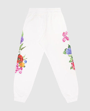 Dolce&Gabbana Kids' white floral print joggers with monogram logo L5JPD7II7GX812