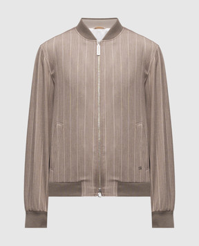 Stefano Ricci Beige striped wool, silk and linen bomber jacket MZJ5100060WKL01S