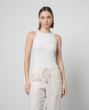 Peserico Beige ribbed top with monil chain S08781J005634