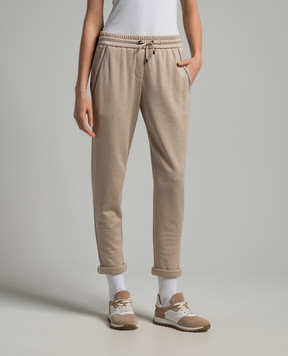 Brunello Cucinelli Beige sweatpants with silk and monil chain MD828SB899