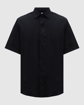 Agnona Black linen shirt with logo TD09U5YU3039