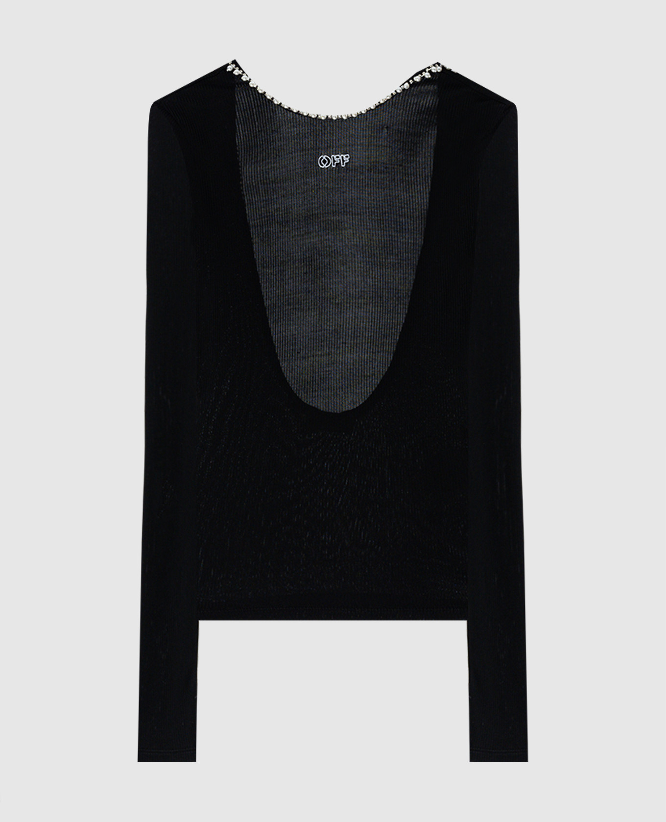 

Black ribbed open back top with crystals and beading Off-White