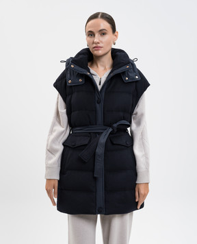 Be Florence Blue elongated down vest made of silk and wool LUX253