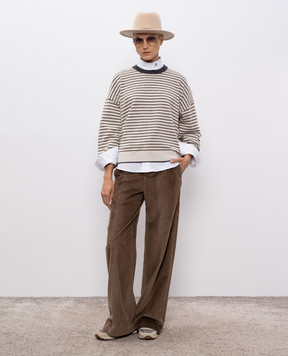 Brunello Cucinelli Beige striped wool, cashmere and silk jumper M16225110