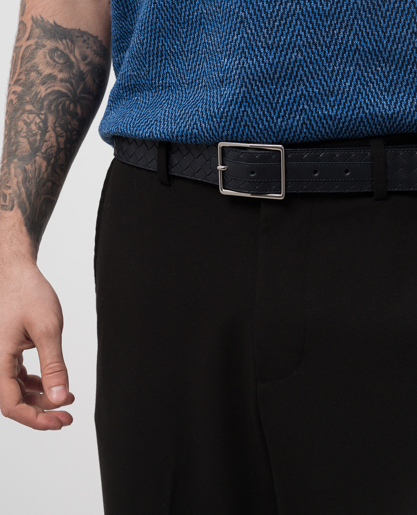 

Blue leather belt with Intrecciato weave Bottega Veneta