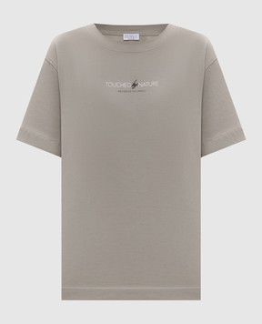 Brunello Cucinelli Khaki Nature t-shirt with monil chain M0A45EI600